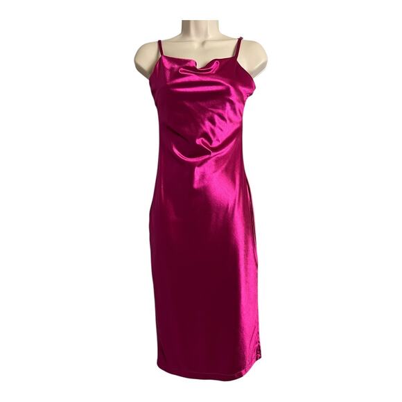 xxxiticat Satin Cowl Neck Midi Slip Dress Pink Women's Size XS Cocktail Beach - Picture 1 of 7
